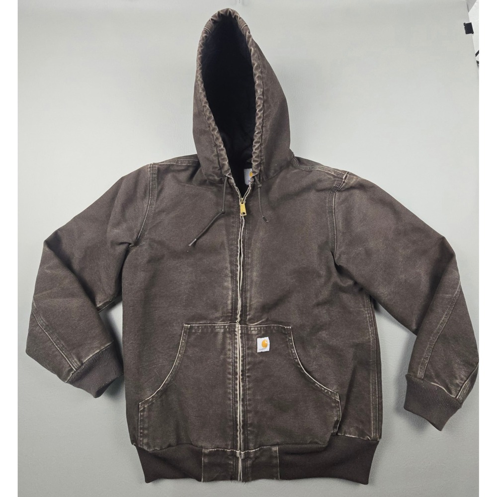 Carhartt WJ130-DKB Women Small Brown Washed Duck Quilted Flannel Active Jacket